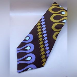 Vintage 1970s brown cream mustard gold and purple tie
